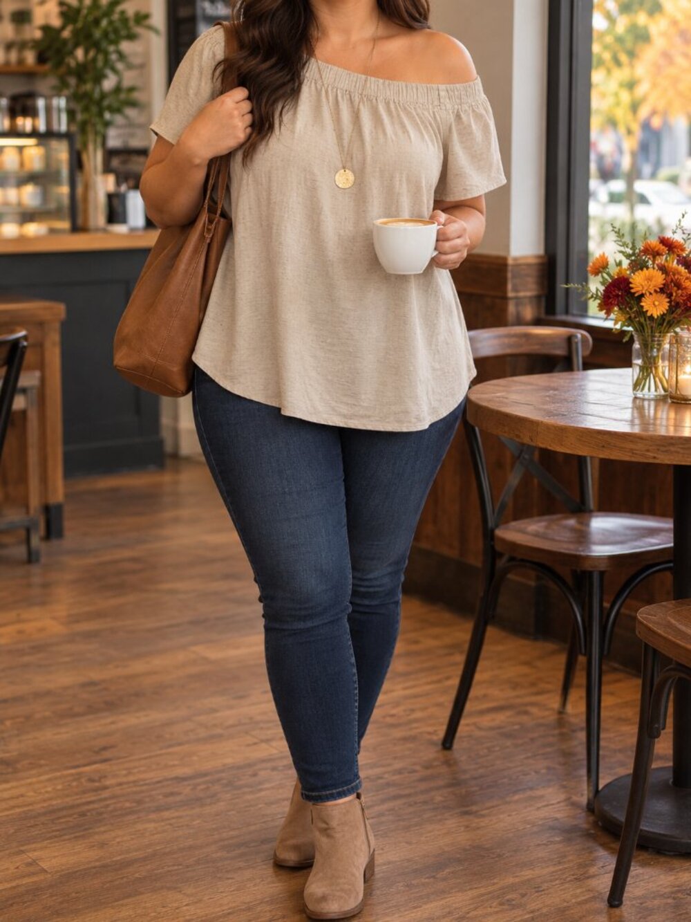 Beige Off Shoulder Short Sleeve Blouse Women’s Size 18